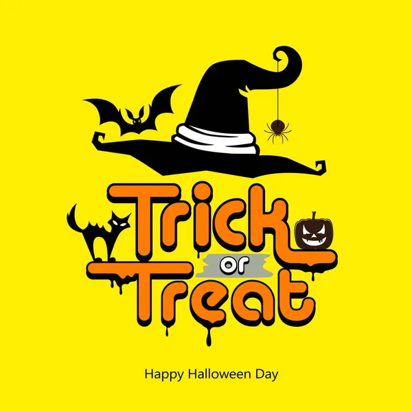 Truco Tratar Mensaje Sombrero Calabaza Gato Murciélago Diseño Feliz Halloween — Vector de stock