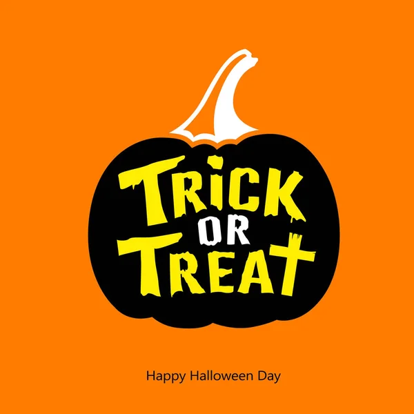 Feliz Halloween Truque Tratar Mensagem Abóbora Preta Fundo Laranja Ilustração — Vetor de Stock