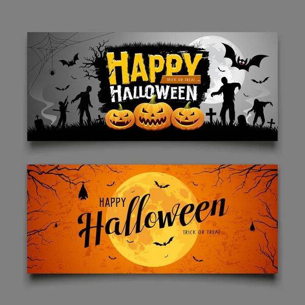 Glücklich Halloween Party Banner Horizontal Sammlungen Design Hintergrund Vektorillustrationen — Stockvektor