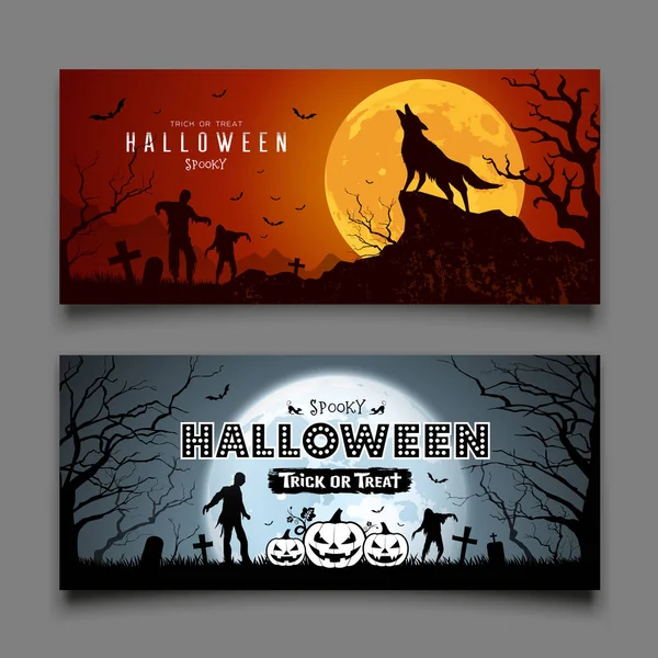 Joyeux Halloween Hurlant Loup Zombies Chauve Souris Sur Lune Collections — Image vectorielle