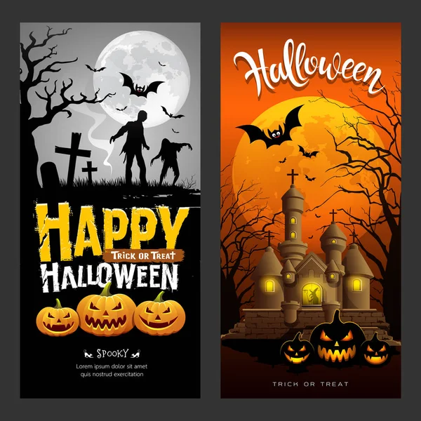 Halloween Banner Vertikale Sammlungen Design Hintergrund Vektorillustrationen — Stockvektor