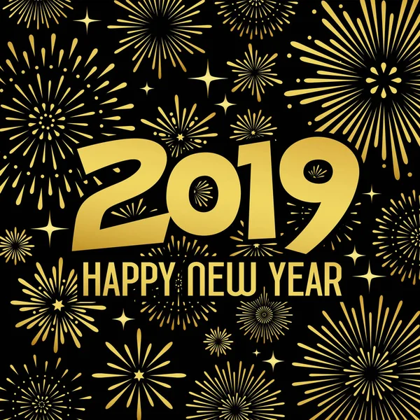 Šťastný Nový Rok 2019 Zpráva Zlatem Ohňostroj Noci Koncept Design — Stockový vektor