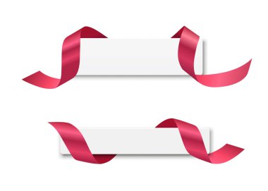 Beyaz arka plan üzerinde illüstrasyon izole vektör şerit etiket ve Kağıt afiş koleksiyon tasarım