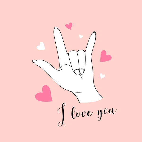 Vector Love You Hand Sign Drawing Pink White Heart Pink — Stock Vector