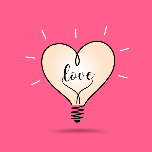 向量灯泡心脏爱 设计在粉红色背景 — 图库矢量图片