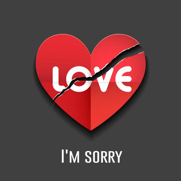 Cuore Carta Rosso Lacrima Vettoriale Messaggio Amore Buon San Valentino — Vettoriale Stock