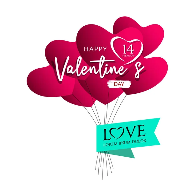 Balões Coração Vermelho Dia Dos Namorados Design Fundo Rosa Ilustração — Vetor de Stock