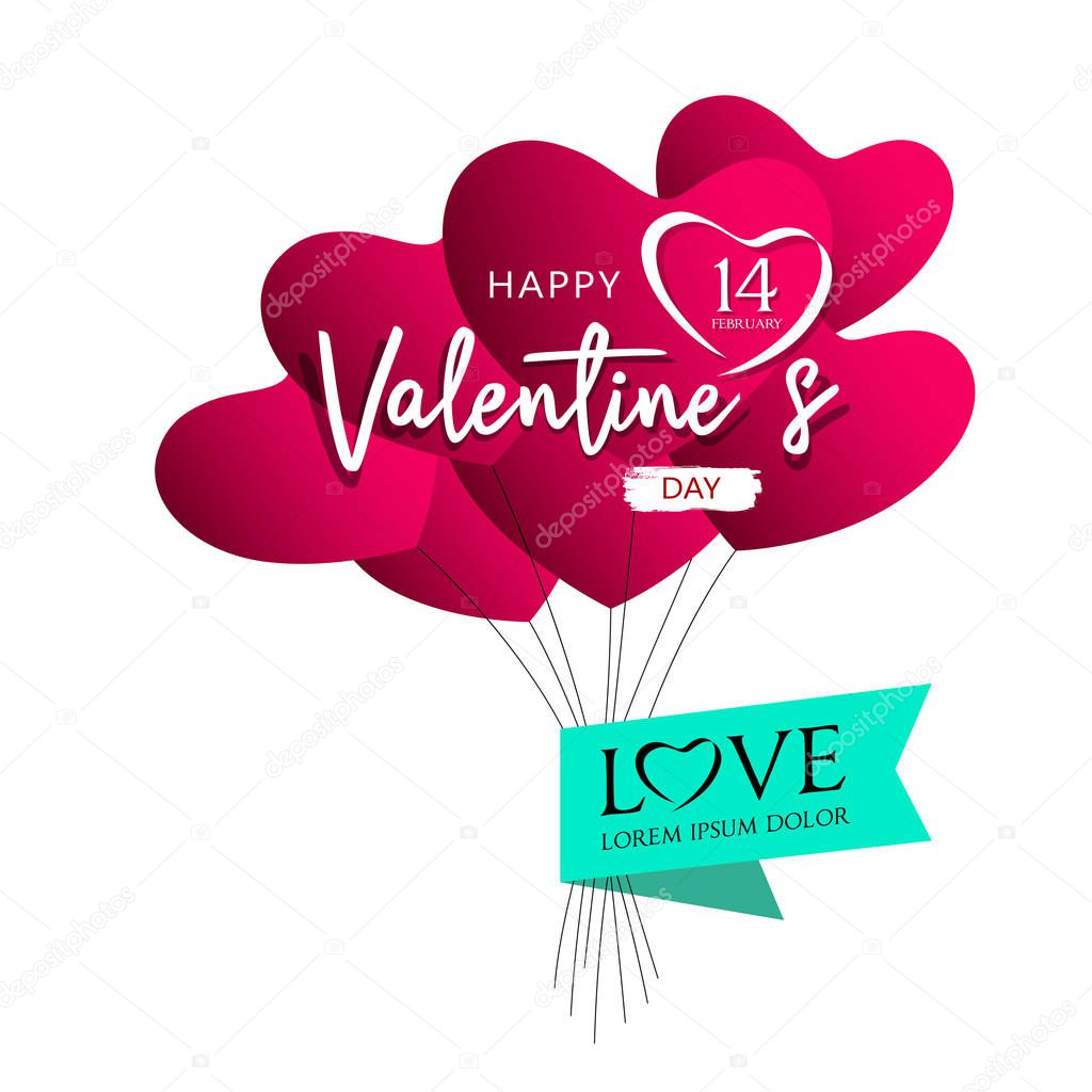 Balloons red heart valentines day design on pink background, vector illustration