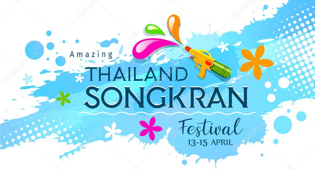 Amazing Thailand, Songkran, festival with gun on water splash background, illustration