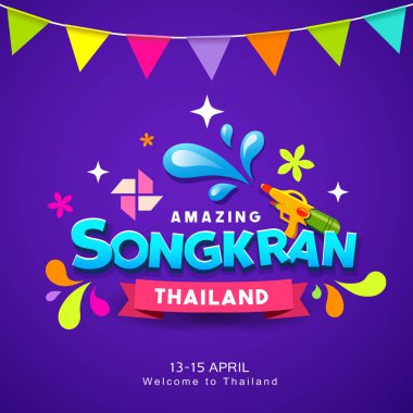 Mutlu Songkran Tayland Festivali renkli arka plan, vektör çizim su
