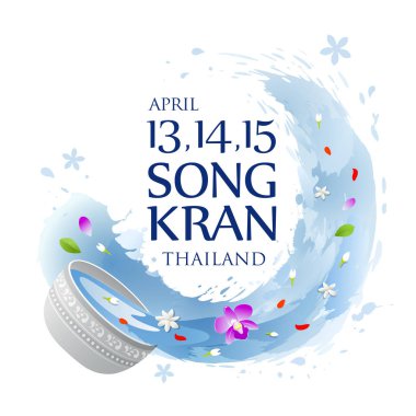 Tayland Songkran su sıçramasına yaz arka plan, vektör çizim
