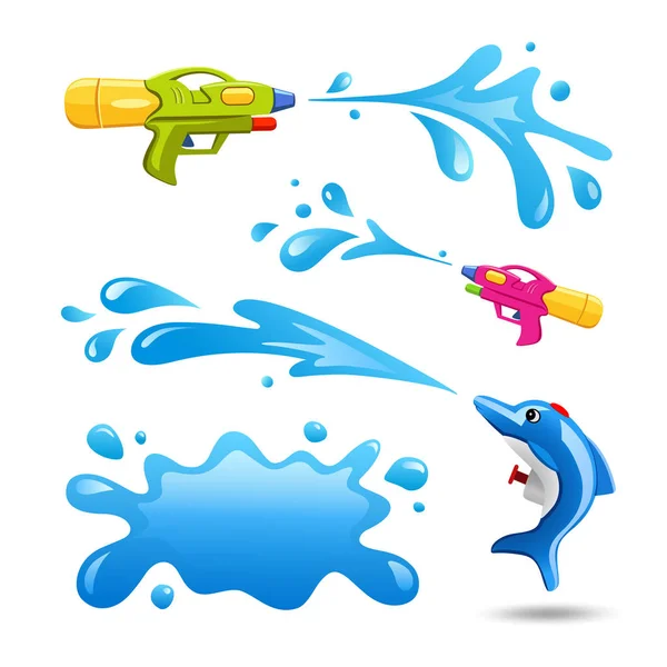 Happy Songrkran Festival Coloré Pistolet Splash Collection Eau Vecteur Conception — Image vectorielle