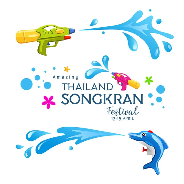 Happy Amazing Songkran Tailândia Festival Colorido Arma Água Splash Coleções —  Vetores de Stock