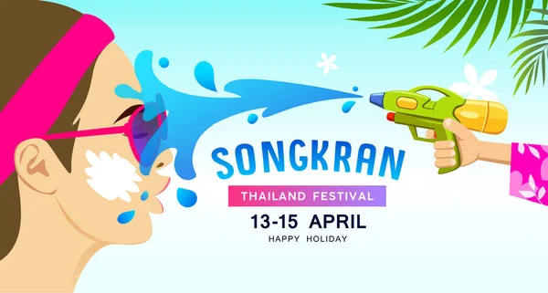 Incrível Songkran Festival Tailândia Vetor Respingo Água Cara Mulher Com —  Vetores de Stock