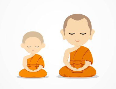 Vektör Tayland Monks ve acemiler Budizm meditasyon, beyaz arka plan, illüstrasyon izole