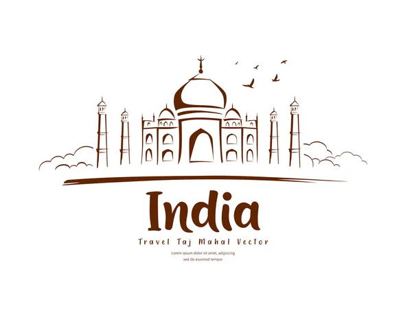 Ταξιδιωτικό Ταζ Μαχάλ Ινδία Διάνυσμα Σκιαγραφώντας Φόντο Απεικόνιση — Διανυσματικό Αρχείο