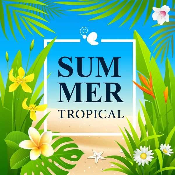 Летняя Продажа Тропический Цветок Зеленый Лист Векторного Фона Иллюстрация — стоковый вектор