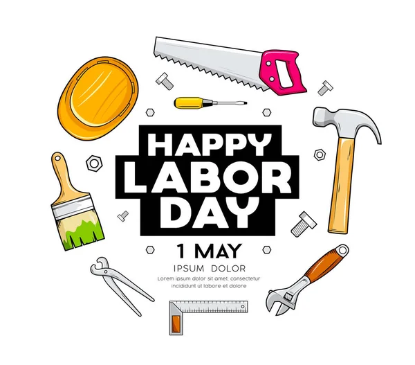 Happy Labor Daycraftsman Tool Vektor Design Isolerad Vit Bakgrund Illustration — Stock vektor