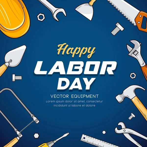 Boldog Labor Day Építőipari Berendezés Vektor Design Kék Háttér Illusztráció — Stock Vector