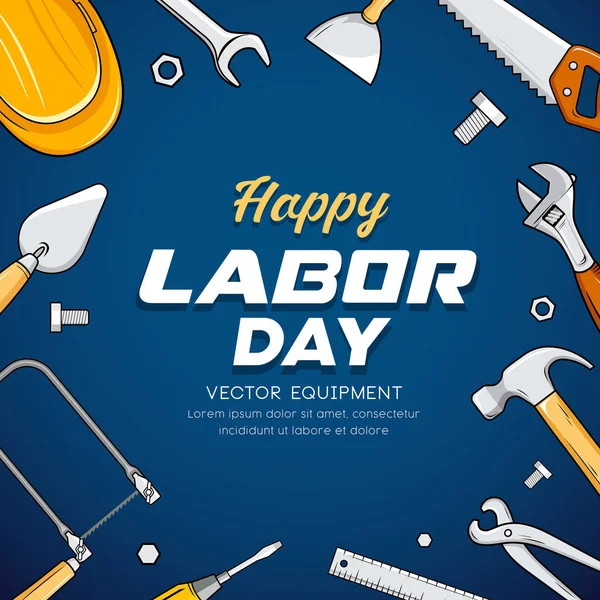 Glücklich Labor Day Baumaschinen Vektor Design Auf Blauem Hintergrund Illustration — Stockvektor