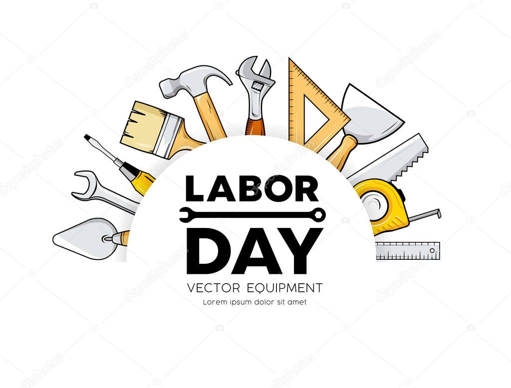 Labor day Construction equipment vector circle design isolated on white background, illustration