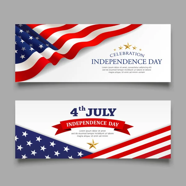 Celebration Flag America Independence Day Banners Collections Design Vector Background — Stock Vector