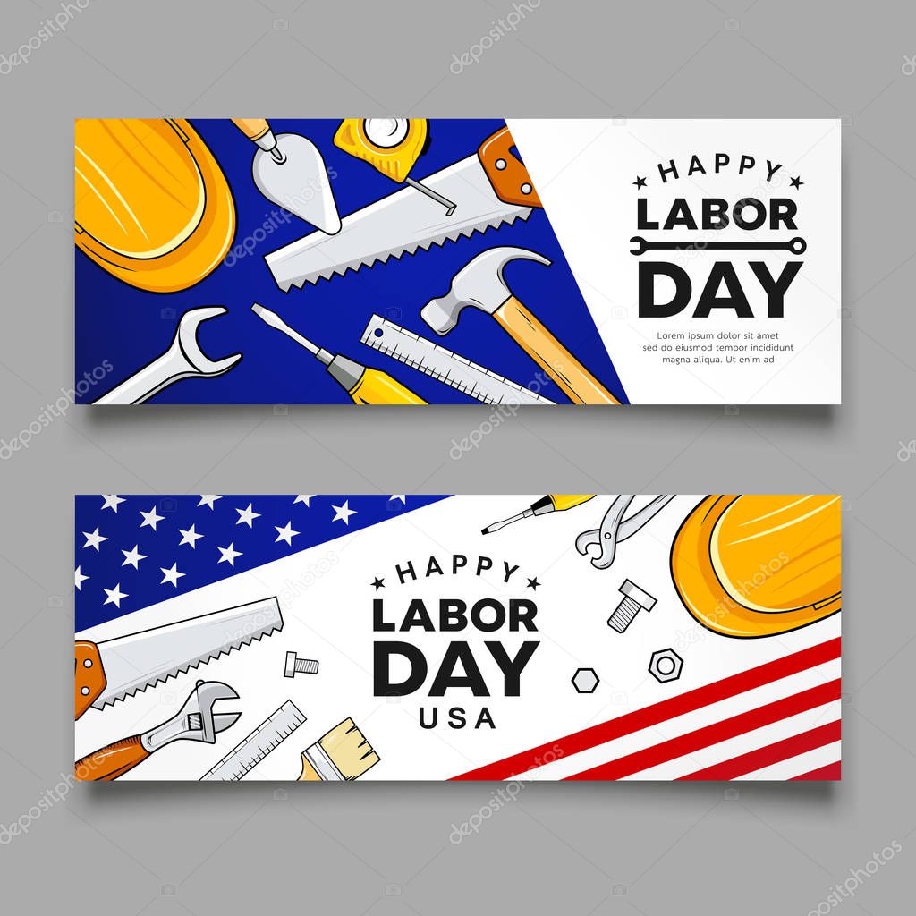 Happy labor day Construction tools vector banners collections design background, illustration