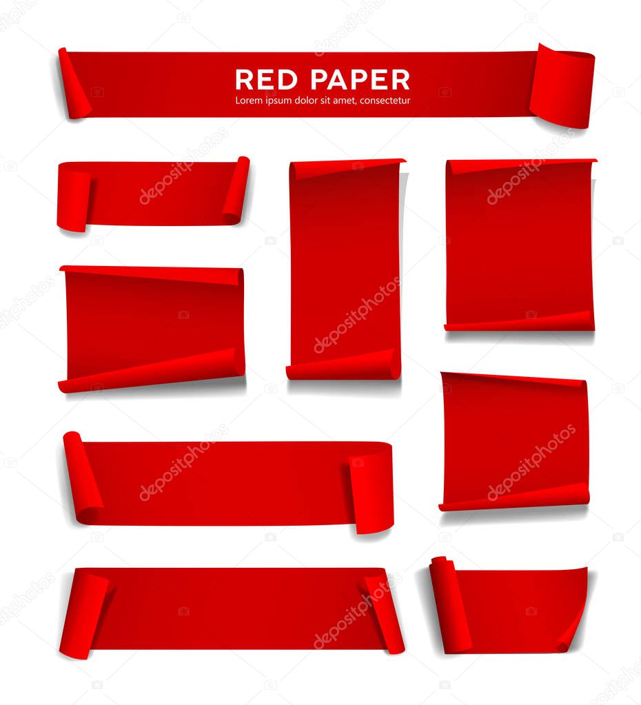 Red paper roll vector collection isolated on white background, illustration