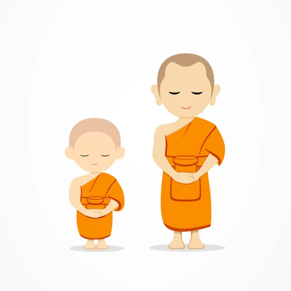 Thai Monks Thai Novice Stand Vector Isolated White Background Illustration — Stock Vector