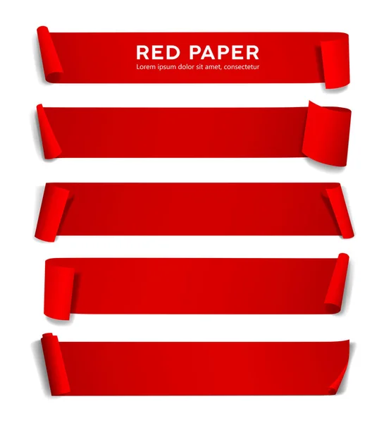 Вектор Довгого Розміру Червоного Паперу Колекція Ізольована Білому Тлі Ілюстрація — стоковий вектор