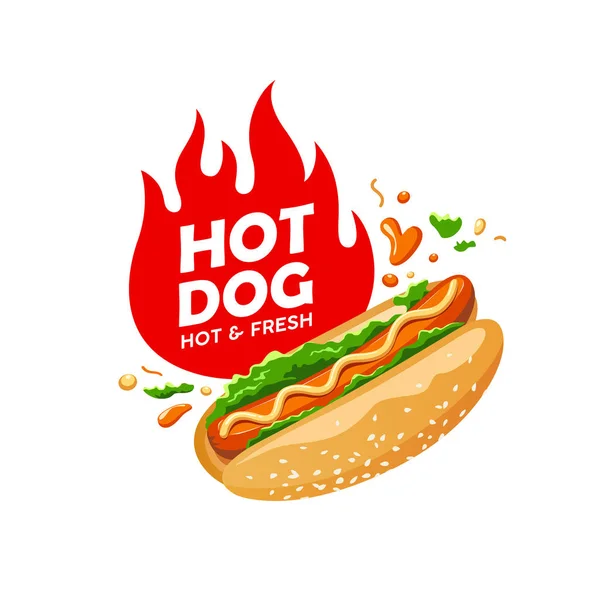 Vector Hot Dog Red Flame Design Isolated White Background Illustration — Stock Vector