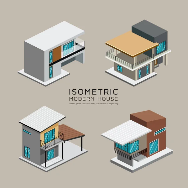 Vector Modern House Isometric Collections Design Background Illustrazione — Vettoriale Stock
