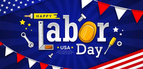 Happy Labor Dag Usa Vektor Hantverkare Verktyg Banner Design Blå — Stock vektor