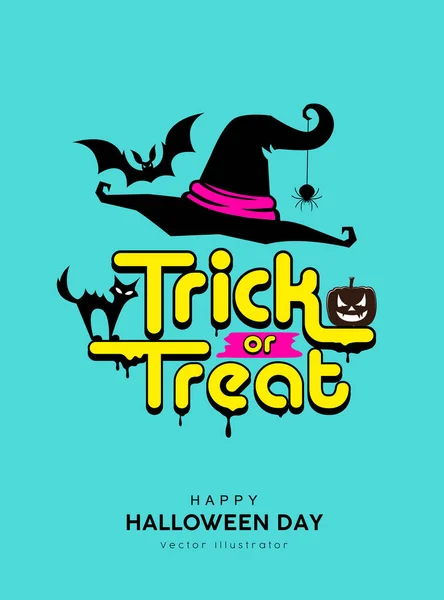 Vetor Feliz Halloween Dia Truque Tratar Design Mensagem Fundo Azul — Vetor de Stock