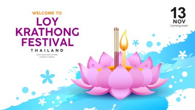 Su sıçraması arka plan, illüstrasyon tayland afiş Loy Krathong festivali