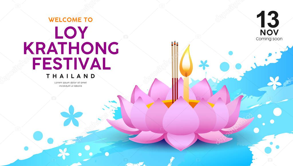 Loy Krathong festival in thailand banners on water splash background, illustration
