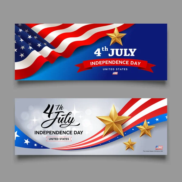 Szczęśliwy Flaga Dzień Niepodległości Ameryki Wektor Złotych Gwiazd Banery Kolekcje — Wektor stockowy