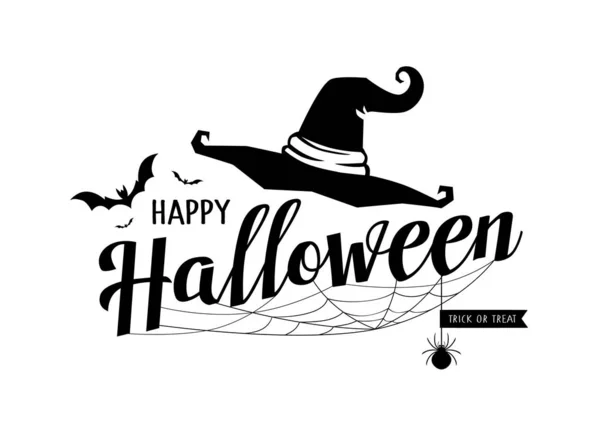 Happy Halloween Message Vector Hatt Och Spindelnät Design Isolerad Vit — Stock vektor
