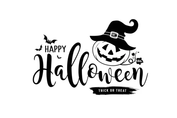 Счастливый Хэллоуин Сообщение Векторная Тыква Шляпа Изображением Летучей Мыши Изолированы — стоковый вектор