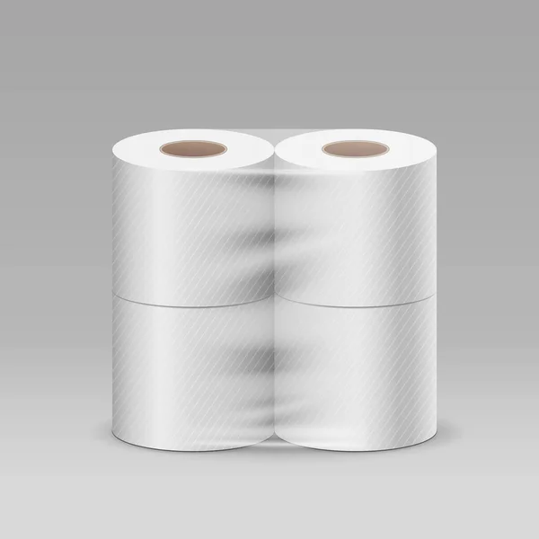 Plastikrolle Toilettenpapier Ein Paket Vierteilig Design Auf Grauem Hintergrund Vektorillustration — Stockvektor