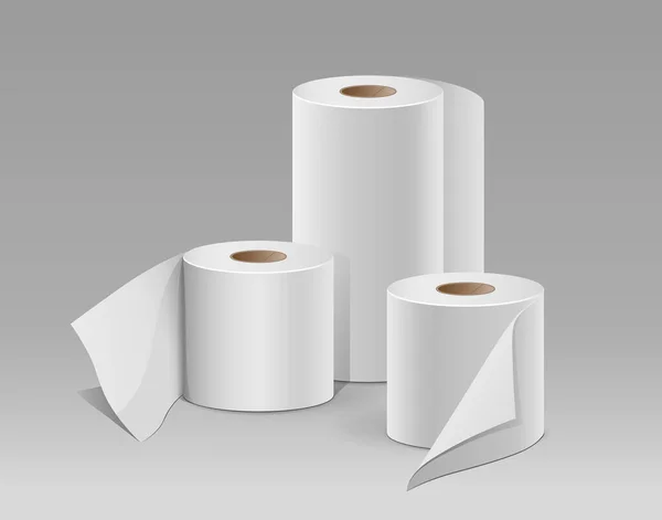 Weiße Papierrolle Drei Rollen Sammlungen Design Auf Grauem Hintergrund Vektorillustration — Stockvektor