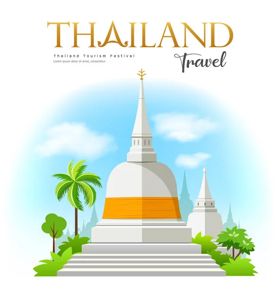 Welcome White Pagoda Fabric Yellow Wat Phra Mahathat Woramahawihan Southern — стоковий вектор