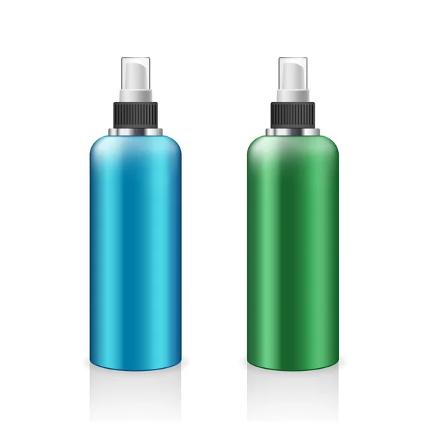 病媒喷雾器瓶蓝色和绿色产品 设计收集隔离白色背景 — 图库矢量图片