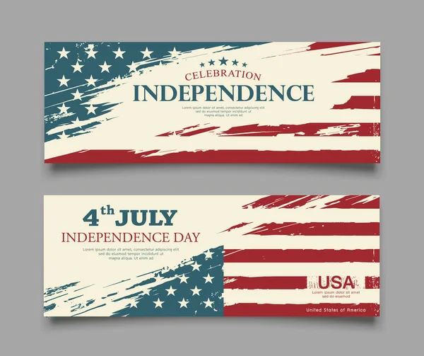 Celebration Flag America Independence Day Brush Stroke Banners Collections Vintage — Stock Vector