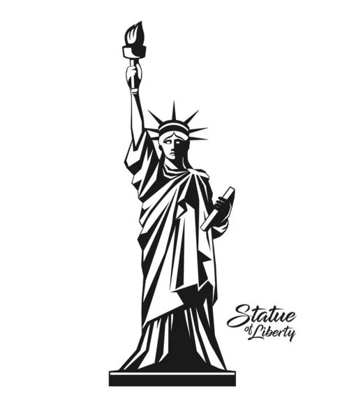 Statua Della Libertà Dagli Stati Uniti Sfondo Disegno Bianco Nero — Vettoriale Stock
