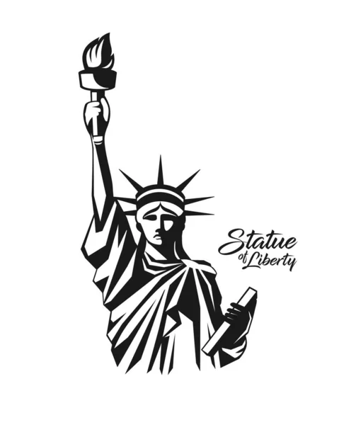 Estátua Liberdade Dos Estados Unidos América Design Preto Branco Isolado — Vetor de Stock