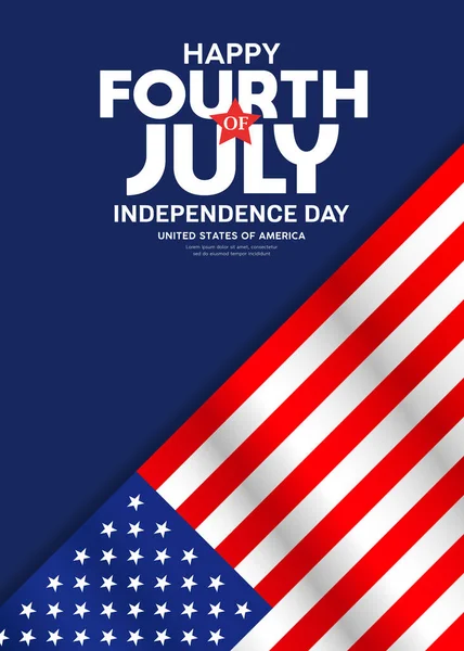 Slavnostní Vlajka Dne Nezávislosti Ameriky Července Design Plakátu Modrém Pozadí — Stockový vektor