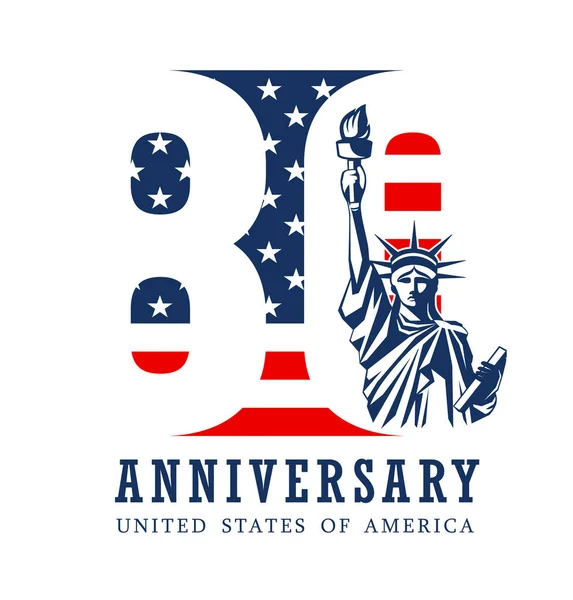Achtzigjähriges Jubiläum Amerikanische Flagge Und Freiheitsstatue Designhintergrund Vektorillustration — Stockvektor