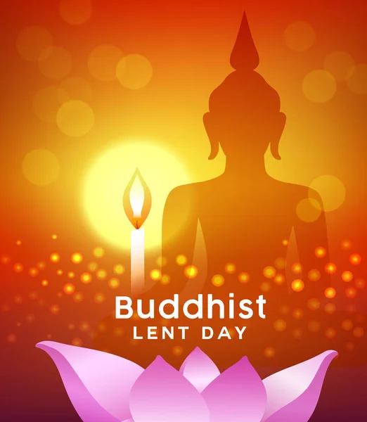 Budista Día Prestado Silueta Buddha Con Luz Vela Flor Loto — Vector de stock