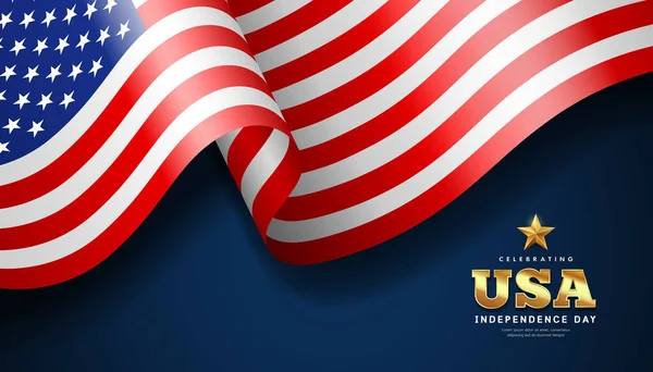 Amerikanische Flagge Schwenkend Banner Zum Unabhängigkeitstag Auf Dunkelblauem Hintergrund Vektorillustration — Stockvektor